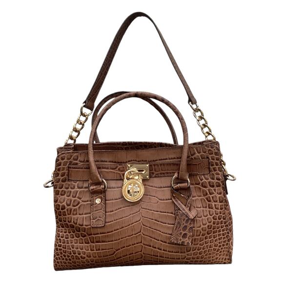 Michael Kors Hamilton Leather Top Handle Bag with Gold Hardware